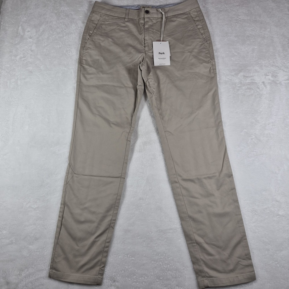 PERK Feel Good Chinos Pants Men's 34x32 Beige Slim Fit Stretch Comfort NWT